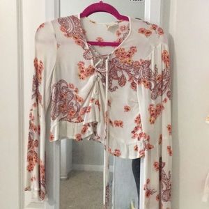 Bell sleeved floral crop top